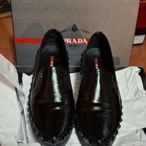 Prada Men's Shiny Black Studded Loafers